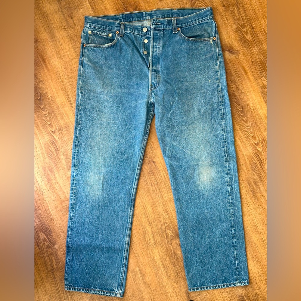 Vintage Levi’s 1980's OG Distressed 501 Button Fly In Denim Jeans tagged 40 x 32